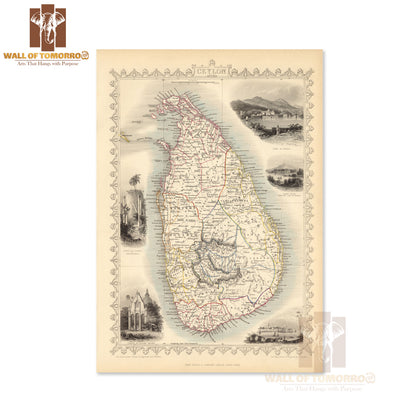 CEYLON in provinces, Kandy & Colombo views, Sri Lanka, TALLIS & RAPKIN 1851 map High Quality Unframed Poster Print & Waterproof Poster Print Wall Décor in Sri Lanka