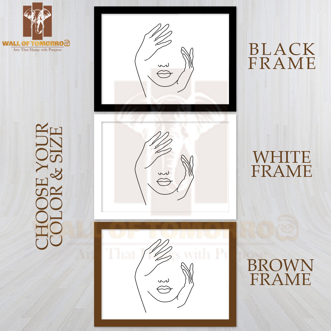 Woman's Face with Her Hands Up High Quality Glass Frame Wall Décor