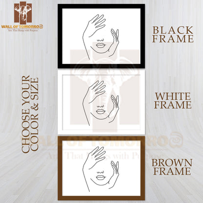 Woman's Face with Her Hands Up High Quality Glass Frame Wall Décor