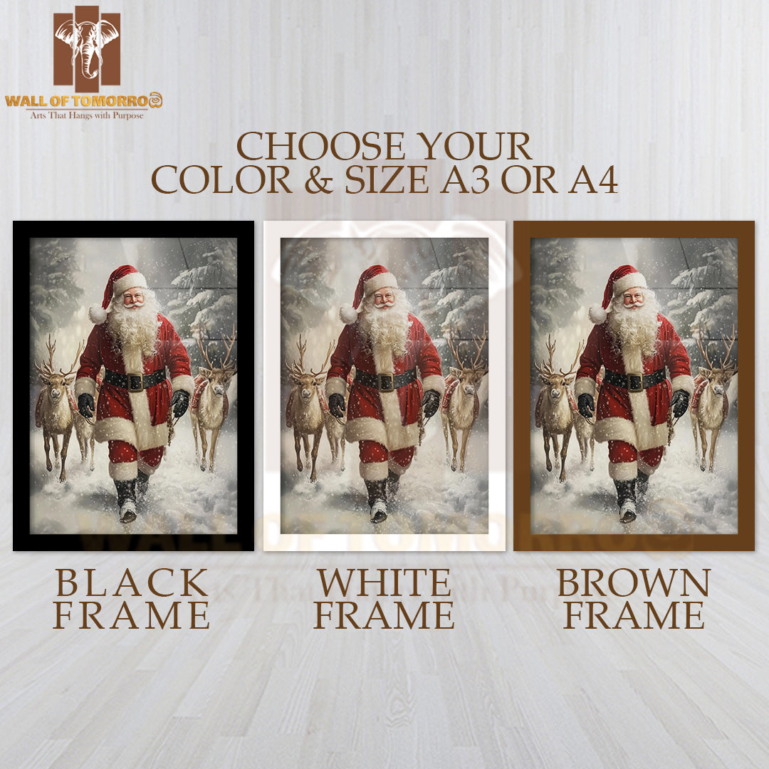 Santa Claus and Reindeer High Quality Glass Frame Wall Décor
