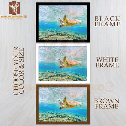 Turtle Diving Back to the Reef in a Shallow Lagoon High Quality Unframed Poster Print & Waterproof Poster Print Wall Décor