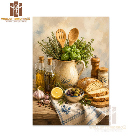 Bread & Olive Oil on Table Kitchen & Restaurant High Quality Unframed Poster Print & Waterproof Poster Print Wall Décor in Sri Lanka