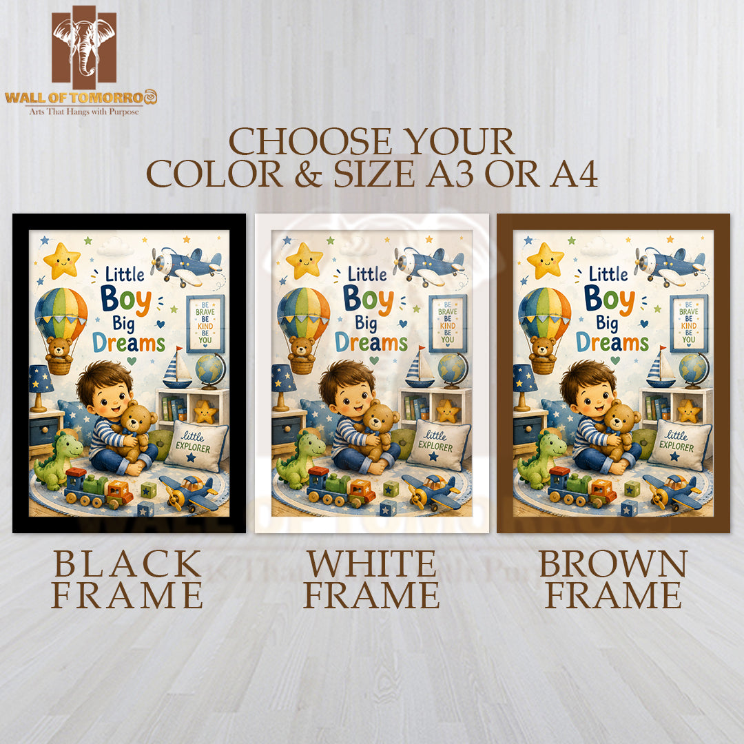 Little Boy, Big Dreams Kids High Quality Glass Frame Wall Décor