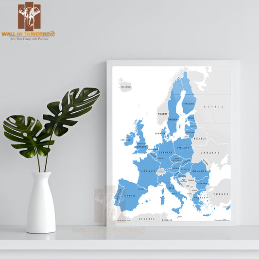 European Union Countries Educational High Quality Glass Frame Wall Décor