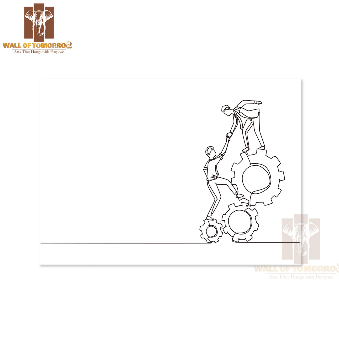 Line Drawing Two Young Businessmen Helping Each Other High Quality Unframed Poster Print & Waterproof Poster Print Wall Décor