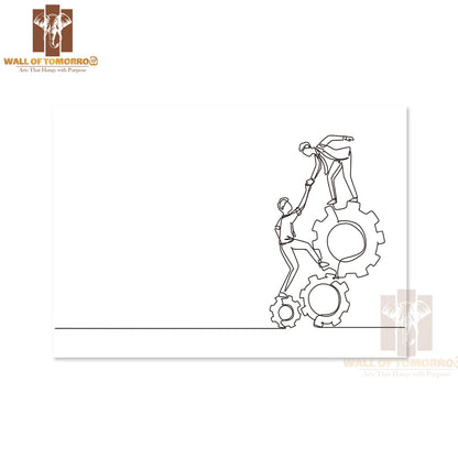 Line Drawing Two Young Businessmen Helping Each Other High Quality Unframed Poster Print & Waterproof Poster Print Wall Décor