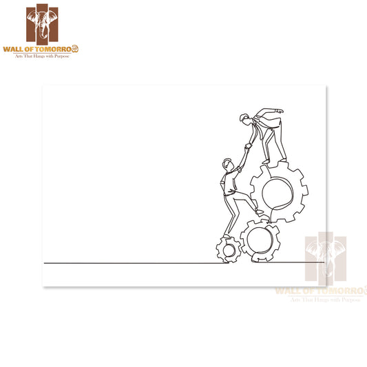 Line Drawing Two Young Businessmen Helping Each Other High Quality Unframed Poster Print & Waterproof Poster Print Wall Décor