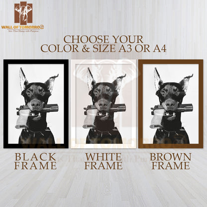 Loaded Doberman Dog High Quality Glass Frame Wall Décor
