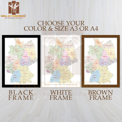 Administrative Map of Germany Educational High Quality Glass Frame Wall Décor