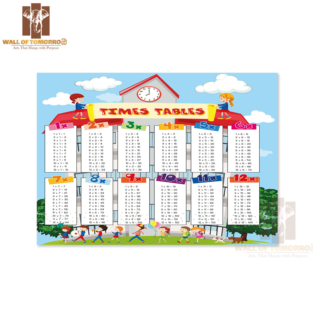 Times Tables Chart with Kids at School Educational High Quality Unframed Poster Print & Waterproof Poster Print Wall Décor