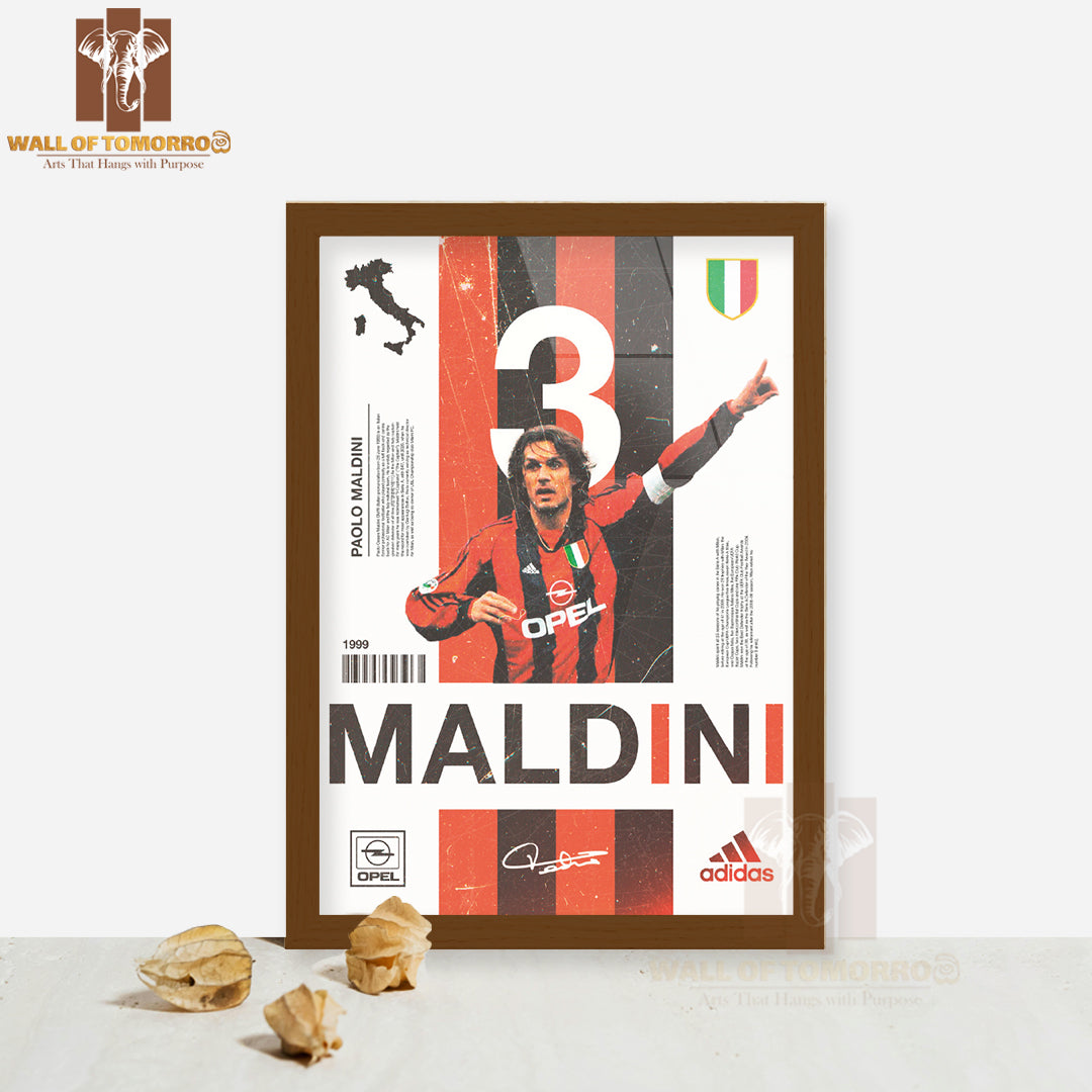 Maldini Showcasing His Dynamic Pose Sports High Quality Glass Frame Wall Décor