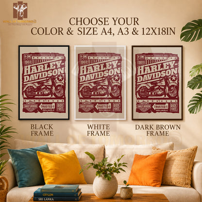 Harly Davidson Motor Bike High Quality Glass Frame Wall Décor in Sri Lanka