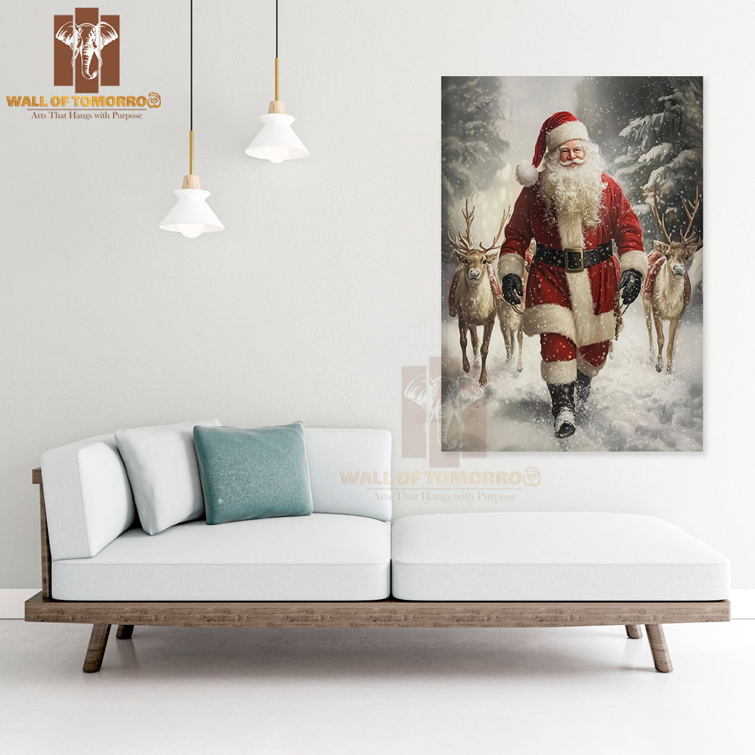Santa Claus and Reindeer High Quality Unframed Poster Print & Waterproof Poster Print Wall Décor