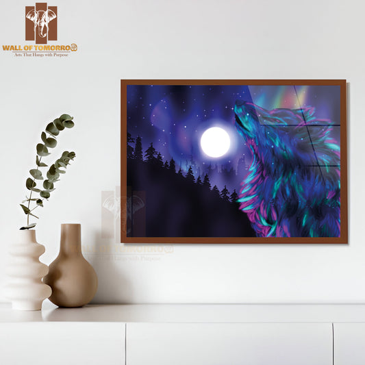 Colorful Northern Landscape with Howling Wolf Spirit and Aurora Borealis High Quality Unframed Poster Print & Waterproof Poster Print Wall Décor