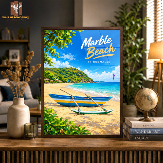 Marble Beach Trincomalee Sri Lanka Travel High Quality Glass Frame Wall Décor