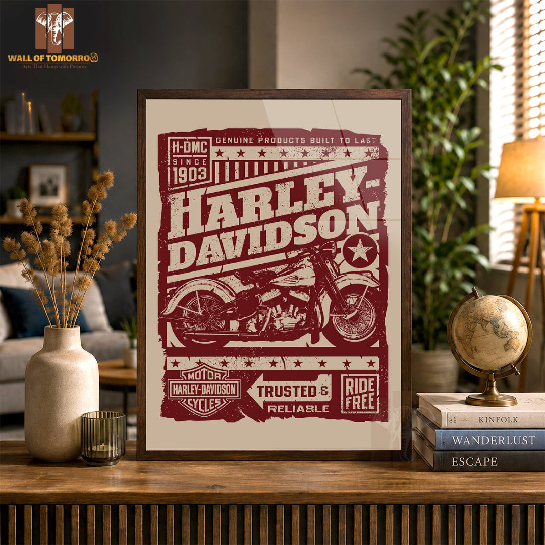 Harly Davidson Motor Bike High Quality Glass Frame Wall Décor in Sri Lanka