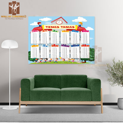 Times Tables Chart with Kids at School Educational High Quality Unframed Poster Print & Waterproof Poster Print Wall Décor