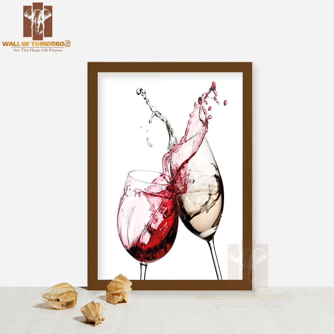 Red And White Wine Splash Diagonal High Quality Glass Frame Wall Décor