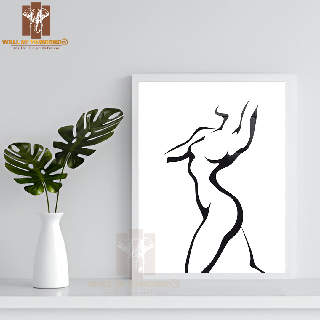 Ink Style Sketch Dancing Woman High Quality Glass Frame Wall Décor