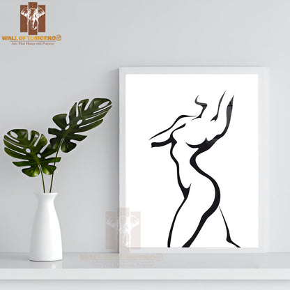 Ink Style Sketch Dancing Woman High Quality Glass Frame Wall Décor