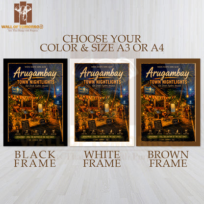 Vibrant Atmosphere of Arugambay Town Nightlights Travel High Quality Glass Frame Wall Décor