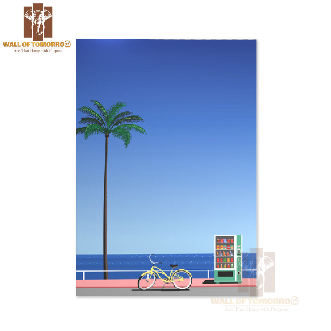 Vending Machine & Bike Parked on A Sidewalk High Quality Unframed Poster Print & Waterproof Poster Print Wall Décor