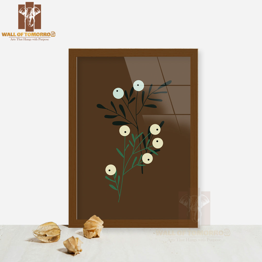 Green Plant with White Flowers Set High Quality Glass Frame Wall Décors in Sri Lanka