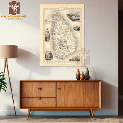 CEYLON in provinces, Kandy & Colombo views, Sri Lanka, TALLIS & RAPKIN 1851 map High Quality Unframed Poster Print & Waterproof Poster Print Wall Décor in Sri Lanka