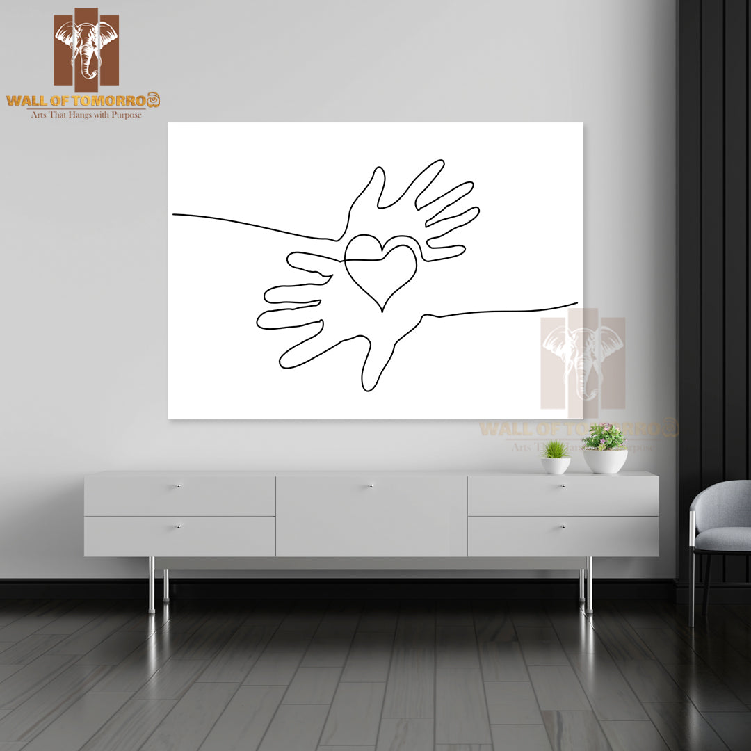 Hand Holding a Heart with A Line Drawing of It High Quality Unframed Poster Print & Waterproof Poster Print Wall Décor