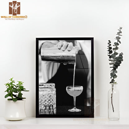 Bartender Cocktail B&W High Quality Glass Frame Wall Décor