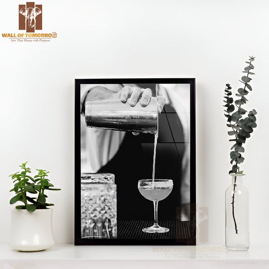 Bartender Cocktail B&W High Quality Glass Frame Wall Décor