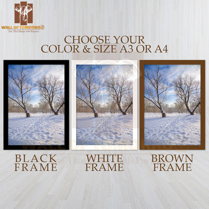 Snow Covered Dead Trees Pathway High Quality Glass Frame Wall Décor