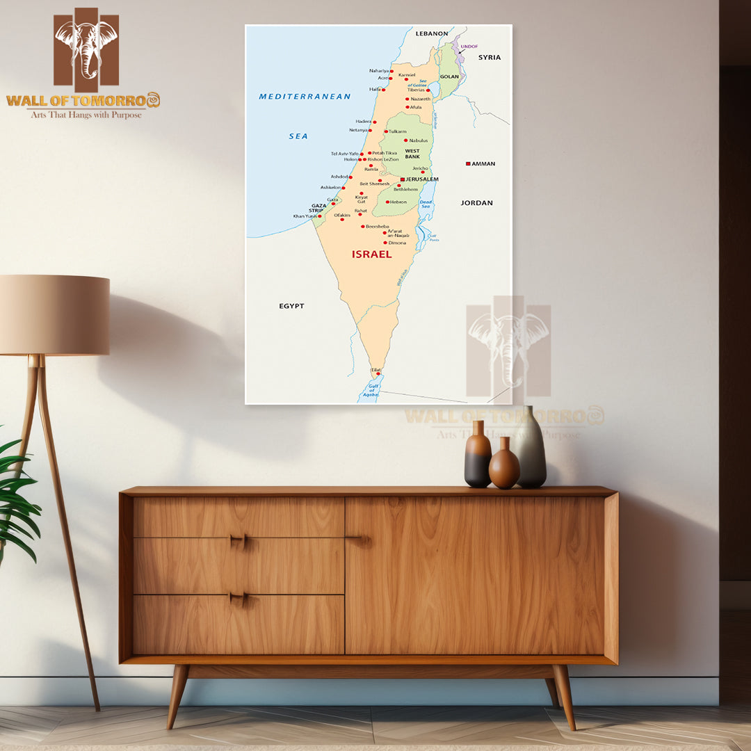 Israel Map Educational High Quality Unframed Poster Print & Waterproof Poster Print Wall Décor