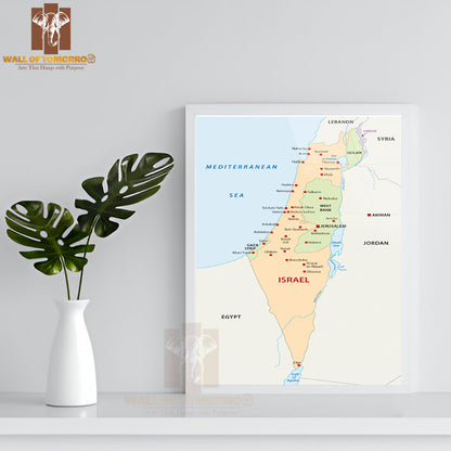 Israel Map Educational High Quality Glass Frame Wall Décor