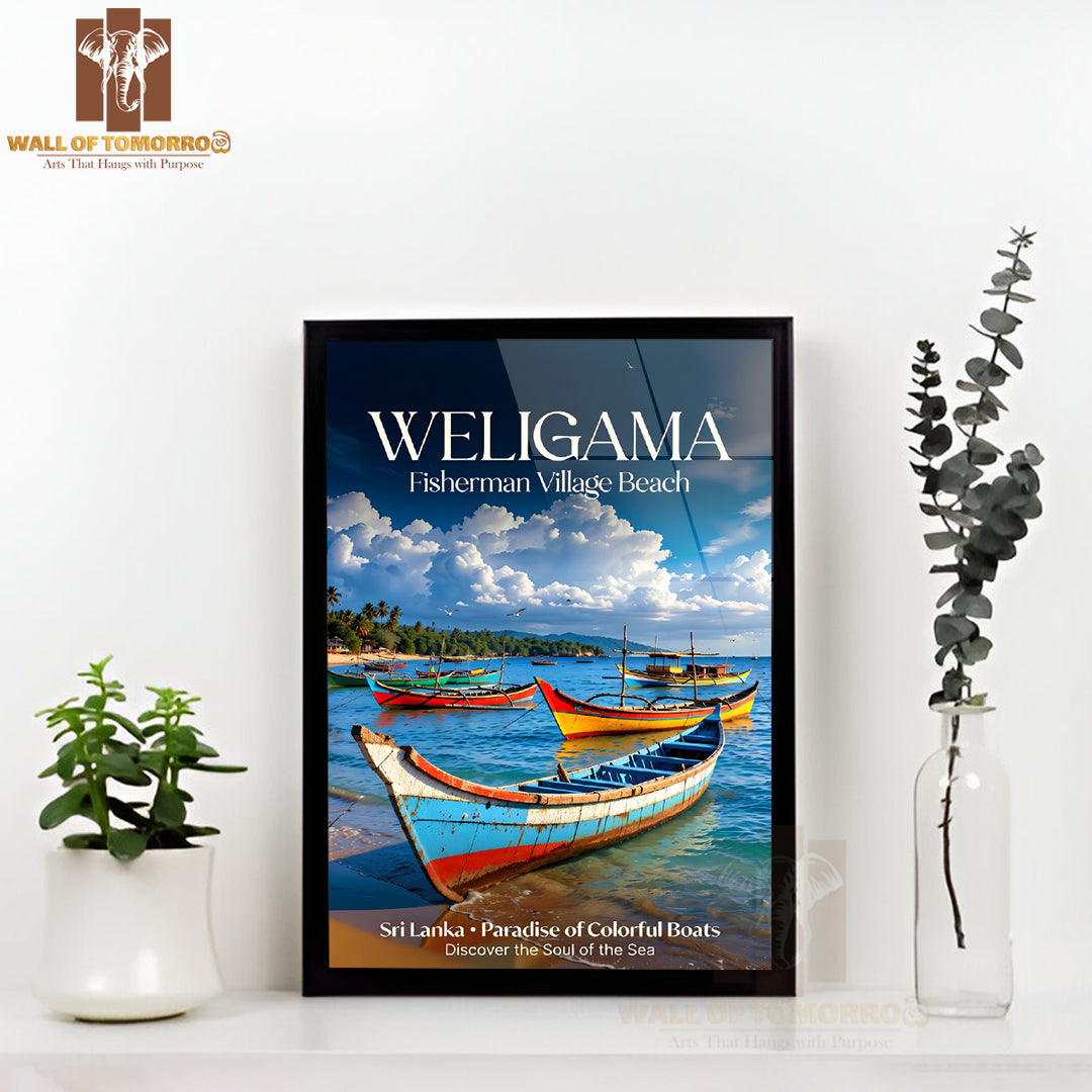 Weligama Fisherman Village Beach Sri Lanka Travel High Quality Glass Frame Wall Décor