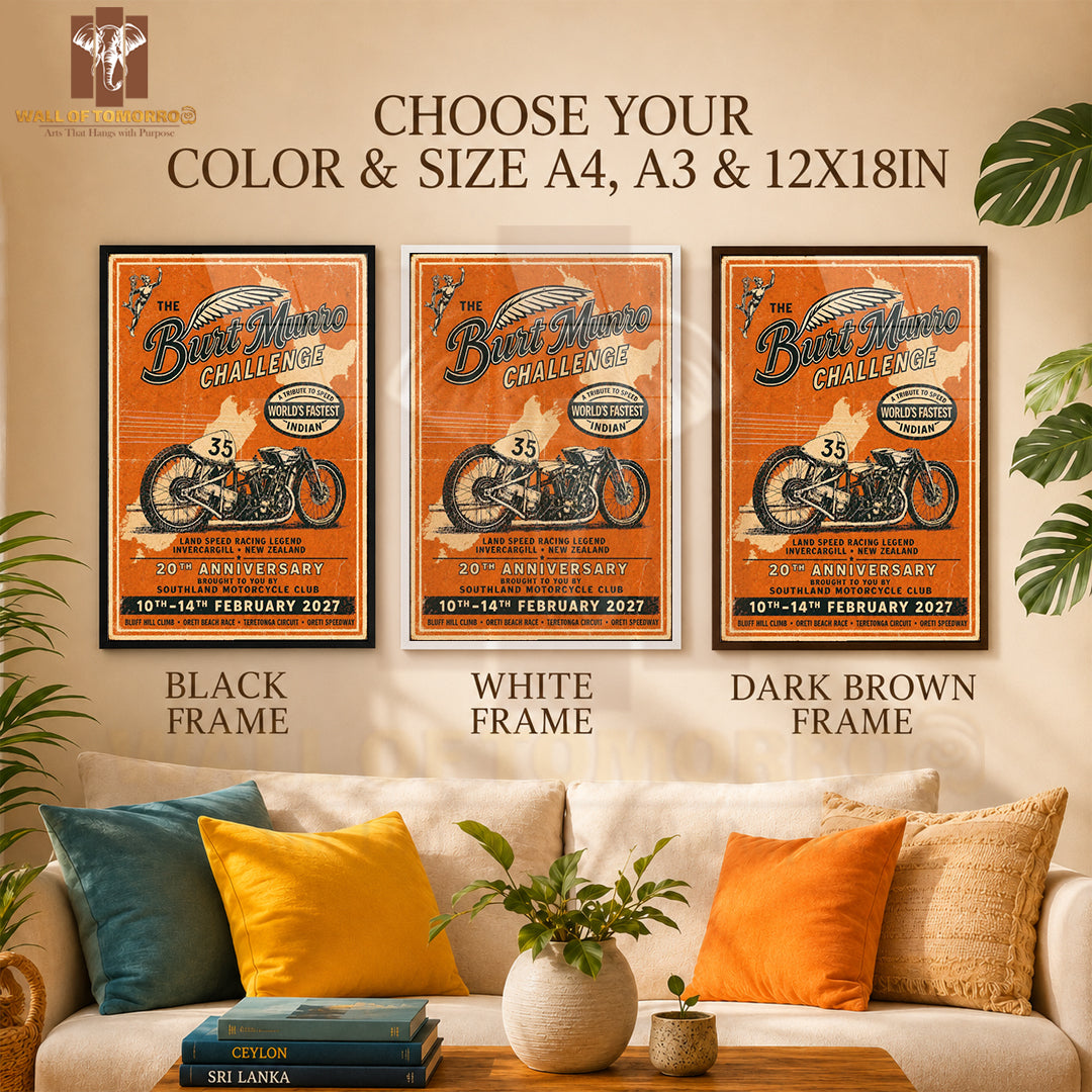 The Burt Munro Challenge Motor Bike High Quality Glass Frame Wall Décor in Sri Lanka