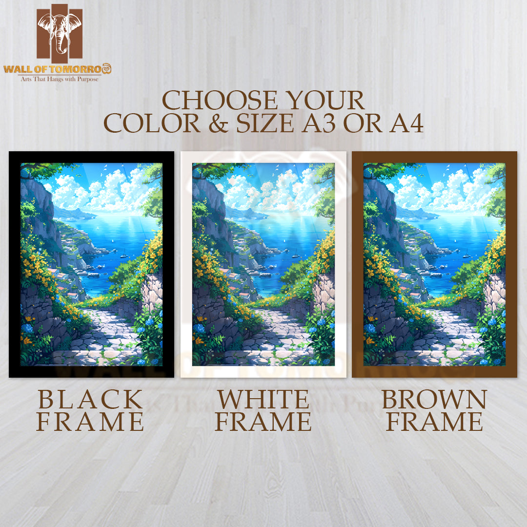 Painting Of a Path Leading to A Beach High Quality Glass Frame Wall Décor