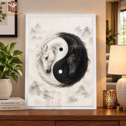 Yin Yang Horses Animals High Quality Glass Frame Wall Décor in Sri Lanka