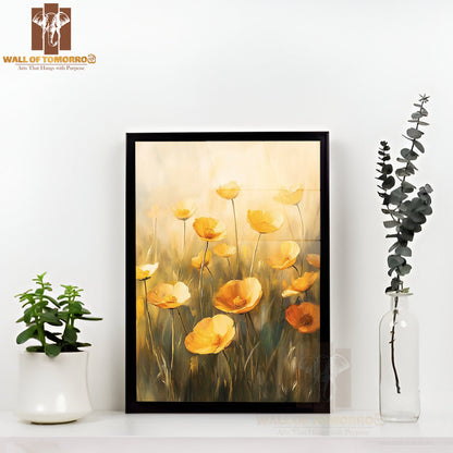 Golden Hour Flower Blossoms High Quality Glass Frame Wall Décor