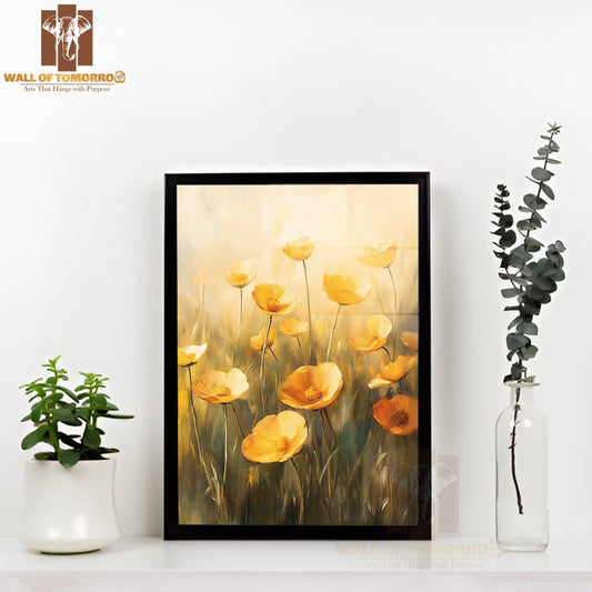 Golden Hour Flower Blossoms High Quality Glass Frame Wall Décor