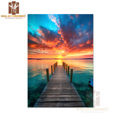 Dock With a Boat on The Water at Sunset High Quality Unframed Poster Print & Waterproof Poster Print Wall Décor