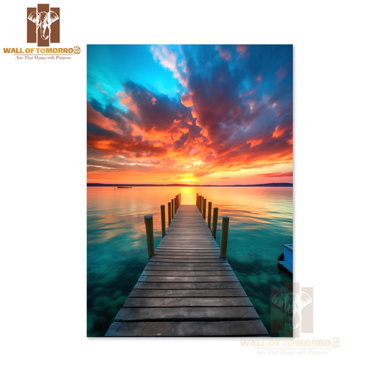 Dock With a Boat on The Water at Sunset High Quality Unframed Poster Print & Waterproof Poster Print Wall Décor