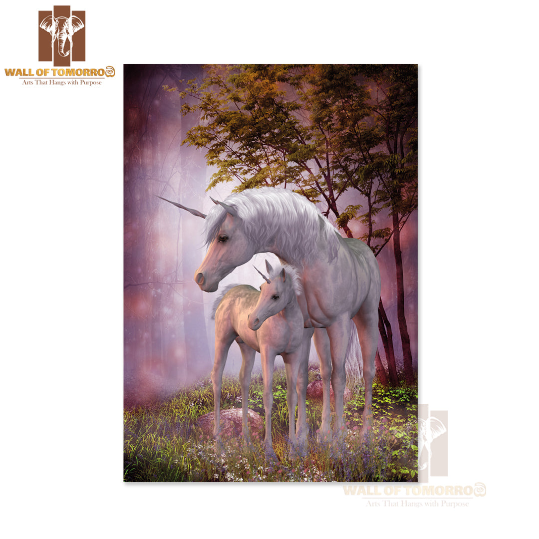 White Unicorn Doe and Fawn Spend Their Peaceful Time High Quality Unframed Poster Print & Waterproof Poster Print Wall Décor