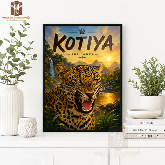 Leopard (Kotiya) Sri Lanka Travel Animals High Quality Glass Frame Wall Décor