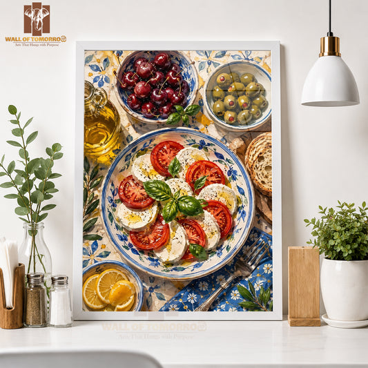 Food on Table with Olives Kitchen & Restaurant High Quality Glass Frame Wall Décors in Sri Lanka