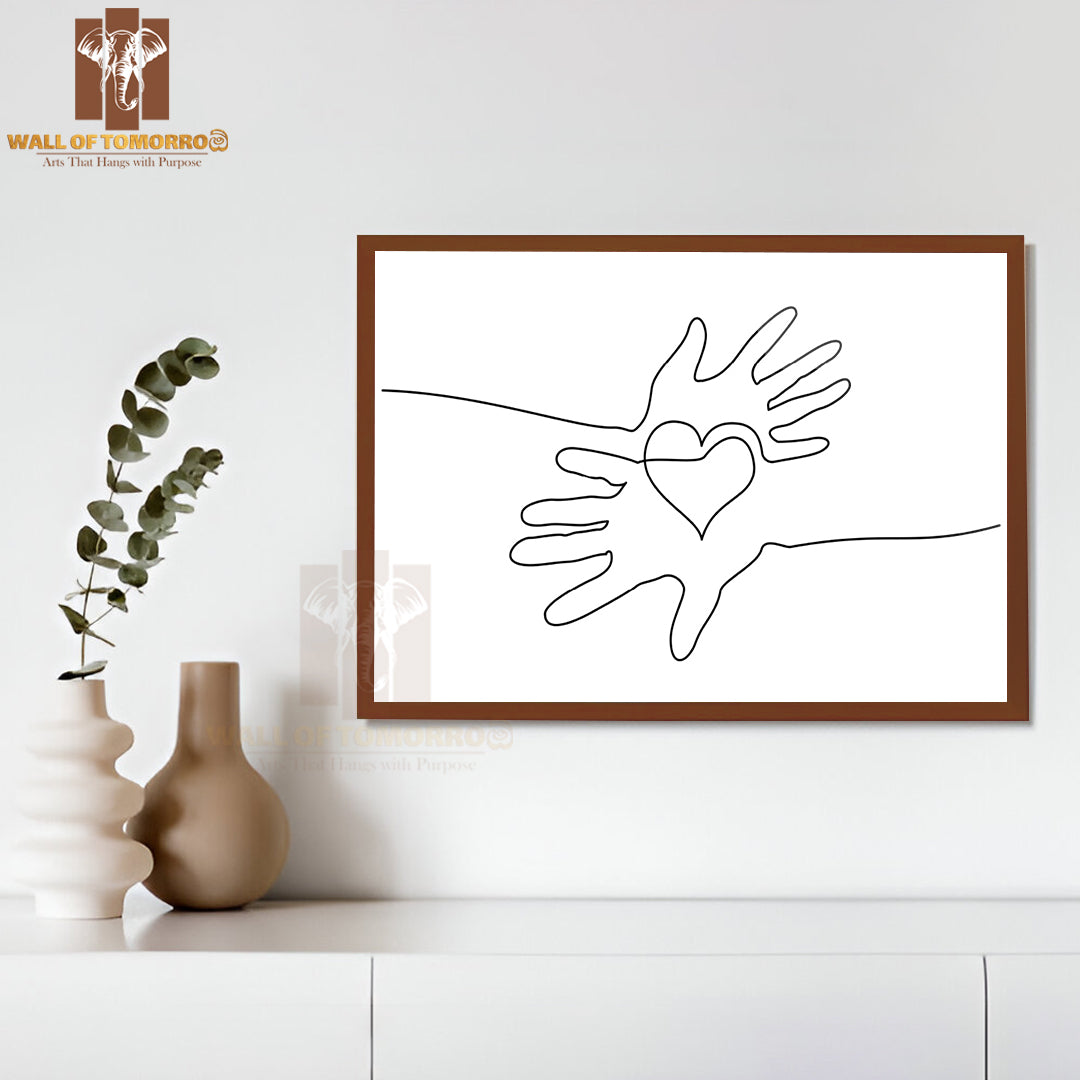 Hand Holding a Heart with A Line Drawing of It High Quality Glass Frame Wall Décor