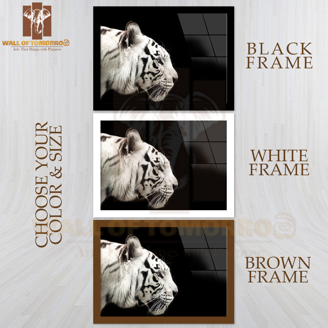 Profile Of Bengal White Tiger on a Black Background High Quality Unframed Poster Print & Waterproof Poster Print Wall Décor