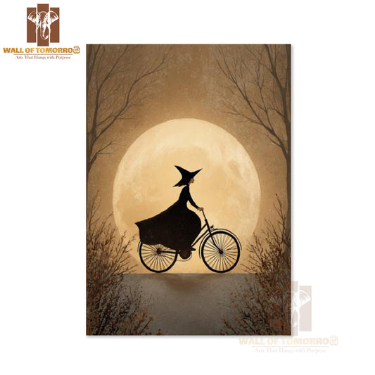 Vintage Witch Riding Bicycle Halloween High Quality Unframed Poster Print & Waterproof Poster Print Wall Décor