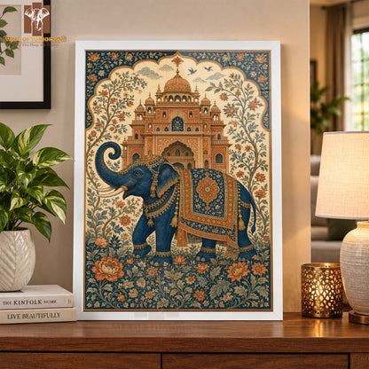 Richly Decorated Blue Elephant Animals High Quality Glass Frame Wall Décor in Sri Lanka