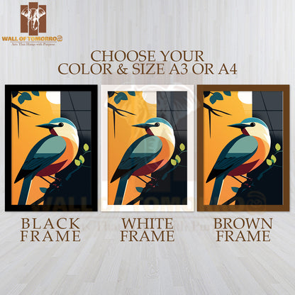 Vibrant Bird Perched on a Branch, Silhouetted Against a Stunning Sunset High Quality Glass Frame Wall Décors in Sri Lanka
